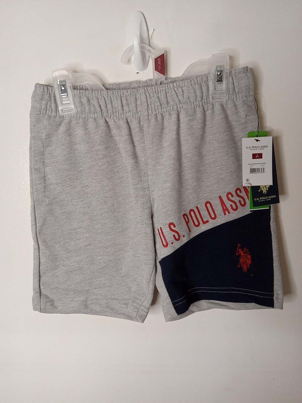 NWT U.S. Polo Assn Boys Size Small Contrast Splice Shorts Terry Grey Atheisure